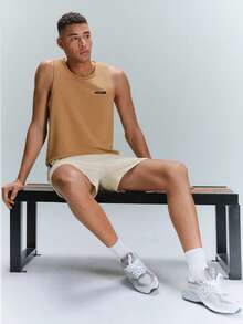 Driftmere Men Casual Knitted Sleeveless Tank Top With Round Neckline And Letter Print For Summer - Khaki - View 6