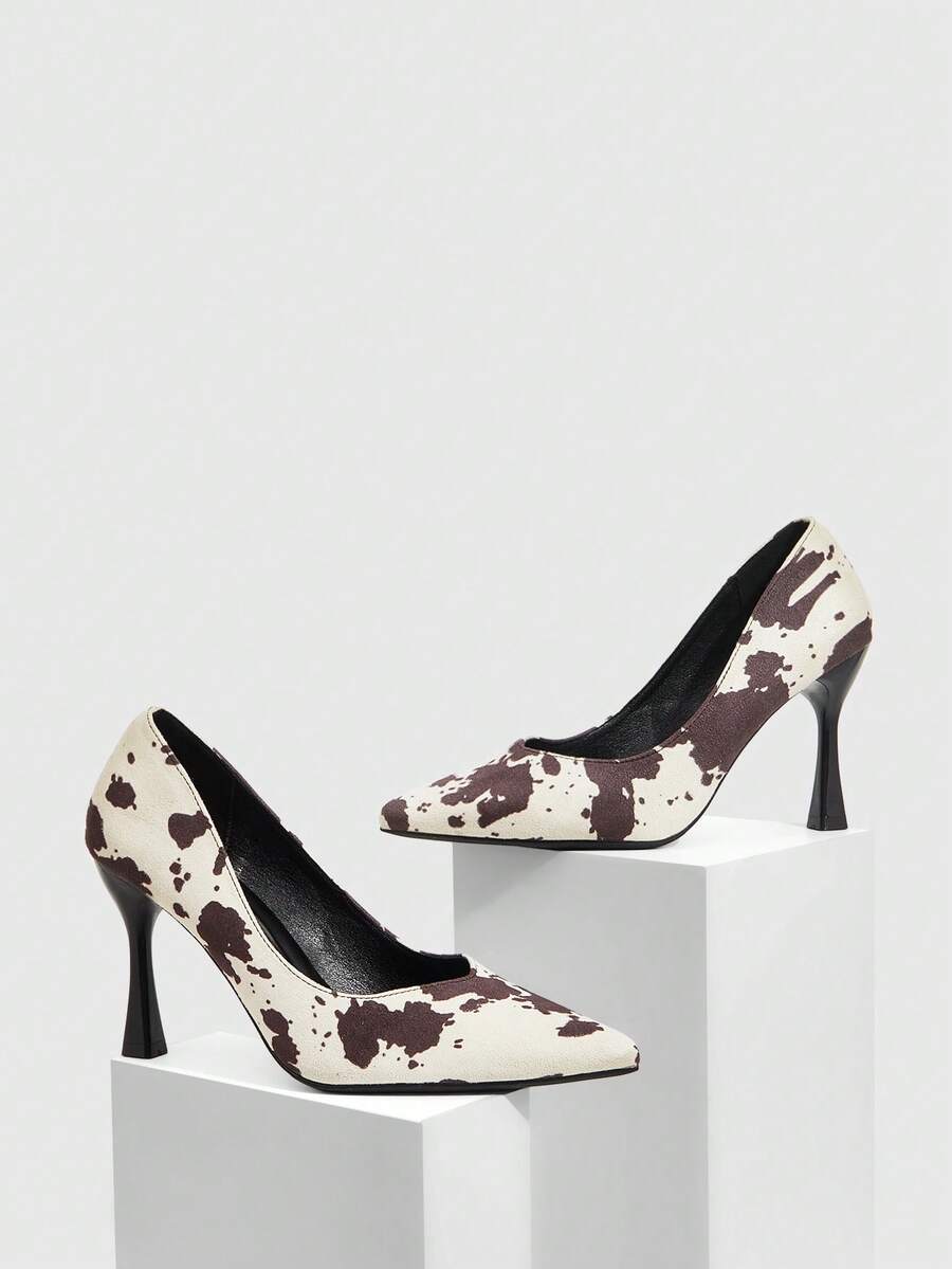 CUCCOO SZL Giày nữ cao gót mũi nhọn họa tiết da bò đơn giản, thanh lịch, thích hợp cho mùa thu, dự tiệc, hẹn hò, tiệc trà chiều, trình diễn thời trang. - Bò - Xem 1