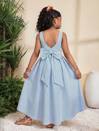 Serisse Kids 少女休闲优雅露背大蝴蝶结装饰无袖连衣裙，适合花童、毕业典礼、公主裙、生日派对、圣诞节、新年等场合。