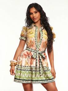 Radiana Women's Casual Boho Bohemian A-Line Short Dress,Beige Summer Holiday Vacation Tropical Beach Garden Party Resort Dresses For Woman - Multicolor - View 5