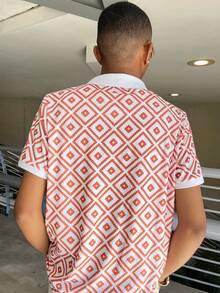 Ngobest Haus Ngobest Haus 男士幾何印花1/4拉鍊POLO衫 - 棕色 - 查看 2