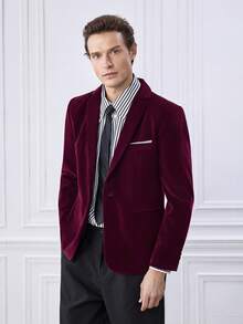 Officeau 男士商务通勤单排扣西装外套 - 酒紅色 - 查看 6