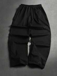 Manfinity Hypemode Men's Casual Solid Color Drawstring Waist Pants - Black - View 2