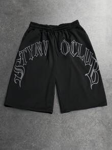 STYNVO Men's Casual Letter Print Shorts, Summer - Black - View 4