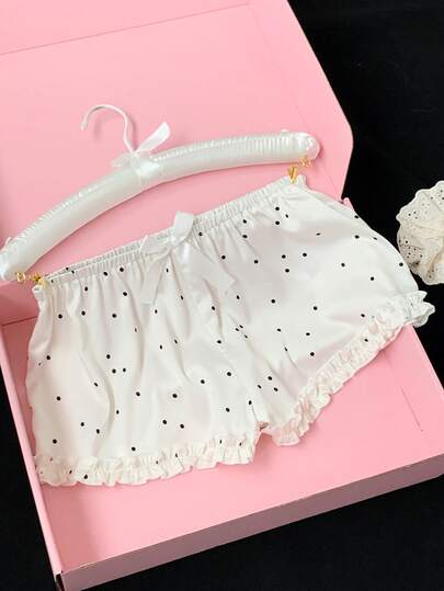 Comfortcana 女士休闲波点印花蝴蝶结装饰短裤，夏季