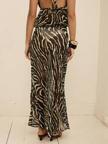 Aralina Spring Summer Women's Fully Unlined Sheer Going Out Zebra Printed Party Holiday Vacation Maxi Slip Skirt - Black and White - View 2