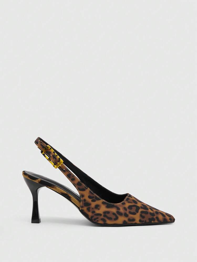 CUCCOO SZL Women's Pointed Toe Leopard Print Buckle Design Fashion Daily Wear High Heel Sandals Spring Shoes Prom Heels