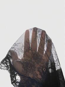 ROMWE Avant Đầm ren xuyên thấu gợi cảm, bất đối xứng, thời trang và thanh lịch dành cho kỳ nghỉ của phụ nữ. - màu đen - Xem 5