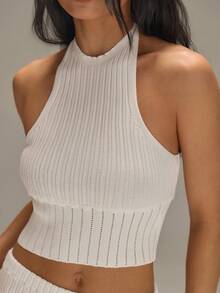 Athîral Women's Casual Vacation Sleeveless Off Shoulder Knitted Vest And Mini Skirt 2-Piece Set, Spring And Summer Wear, White Knitted Set, Date Party Wear, Youthful And Energetic Wear, Daily Wear, Cute And Lively Wear, Holiday Wear - White - View 7