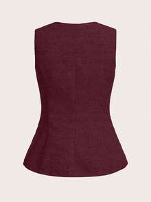Conjunto de top sin mangas de jacquard elegante y pantalones de pierna ancha para mujer, estilo de vacaciones, primavera/verano/otoño - Burdeos - Ver 2
