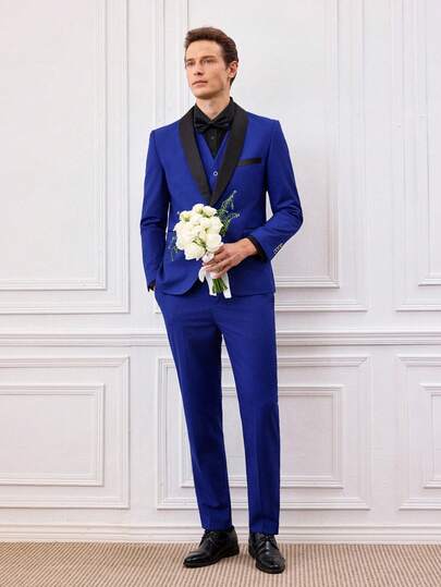 Officeau 3 piezas Traje formal ajustado para hombre, chaqueta, pantalones y chaleco de alta calidad para negocios/eventos sociales/bodas