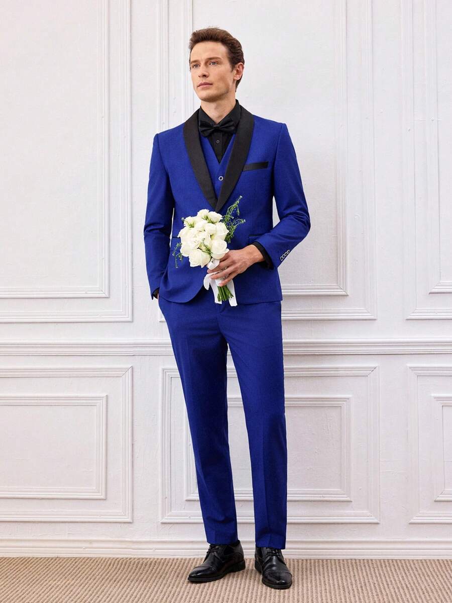 Officeau 男士修身正装三件套，高品质商务/社交/婚礼礼服套装，包含外套、裤子和马甲