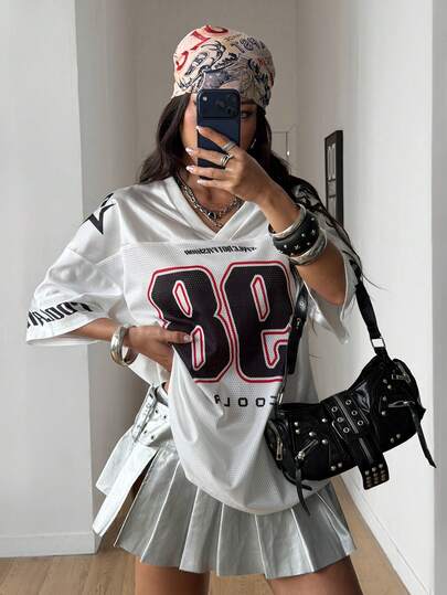 Coolane Women's Spring/Summer Festival Going Out Streetwear Vintage Breathable Mesh Number Pattern Graphics Baseball Jersey Red Jersey