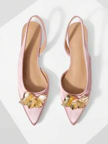 Mnmlis Ladies Pointed Comfortable Inner Hollow Metal Decorative Buckle Flat-Soled Shoes - Pink - View 2