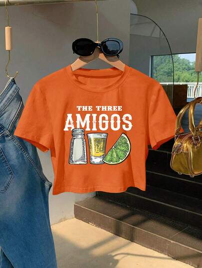 Resyla Plus Size Casual Letter Print Cropped T-Shirt, Summer