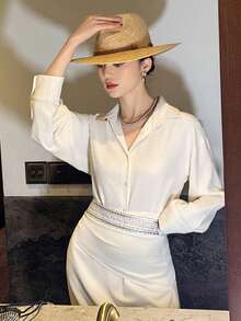 DAZY 女士度假休闲衬衫和裙子两件套 - 米色 - 查看 5