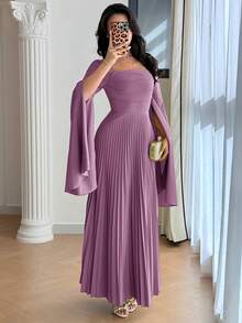 Modelyn Vestido de mujer de unicolor con cintura fruncida y abertura lateral, elegante para fiestas y eventos - Rosa vieja - Ver 8