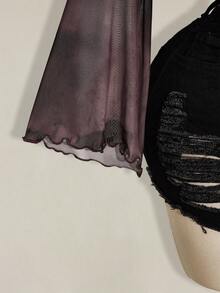 SHEIN ICON Áo nữ cỡ lớn họa tiết nhuộm tie-dye cổ lệch vai 2 trong 1 - Màu đỏ tím - Xem 8