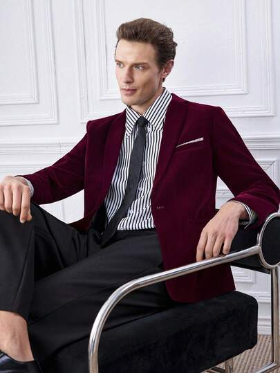 Officeau Men's Fashion Business Commute Single-Breasted Suit Jacket