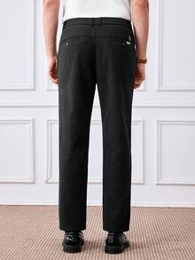 Officeau Men's Solid Color Slant Pocket Straight Leg Casual Pants, Suitable For Commuting - Dark Grey - View 2