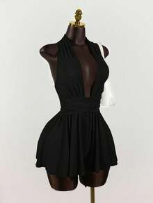 SaltGleam SaltGleam Bộ áo liền quần không tay buộc dây dành cho nữ - màu đen - Xem 3