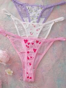 DelicateAllure Bộ 3 quần lót dây ren và satin dành cho nữ, nhiều màu - Nhiều màu - Xem 3