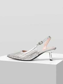 Mnmlis Women's Fashion Hollow Breathable Pointed Heel High Heel Single Shoes - Silver - View 5