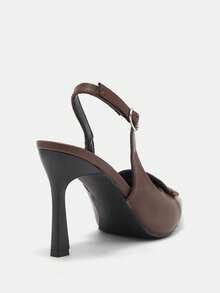 CUCCOO BIZCHIC Women's Outdoor Pointed Toe Stiletto Heels, Brown PU Leather, Minimalist Design, Comfortable For Daily Wear & Party, Buckle Strap Spring Shoes Spring Break Easter For Christmas Spring Shoes - Brown - View 8