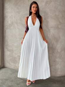 Aloruh 女士优雅纯色白色迷你连衣裙，适合下午茶、约会、日常穿着、婚礼宾客装扮、音乐节、返校季、海滩度假等场合。 - 白色 - 查看 4