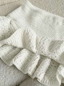 Elamini Women's Red Skirt, Fashionable Summer Beach Outfit, Low-Waist Hollow-Out Ruffled Mini Skirt, Versatile Sweet Vacation Style - White - View 5