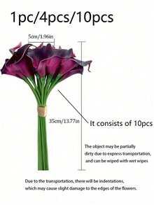 4支/10支逼真仿真马蹄莲花束，适用于婚礼、派对、花园、家居装饰、情人节、生日礼物、春季花卉摆设等场合。 - 紫色 - 查看 13