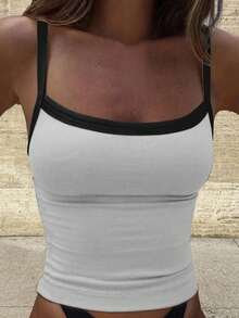 SHEIN Essnce 4 件装女士夏季运动训练撞色休闲吊带针织背心网球上衣，95% 棉，黑色、白色、粉色、蓝色 - 彩色 - 查看 7