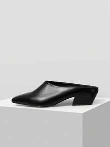 Mnmlis 2025 New Backless Mule Shoes Wear Lazy Shoes French Closed Toe Slippers Slope Heel - Black - View 1