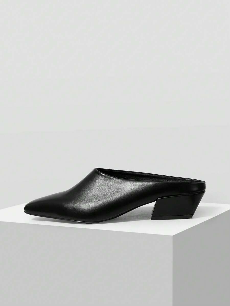 Mnmlis 2025 New Backless Mule Shoes Wear Lazy Shoes French Closed Toe Slippers Slope Heel - Black - View 1