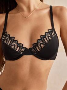 Charlaine 1件法式蕾丝性感聚拢文胸女士内衣 - 黑色 - 查看 6