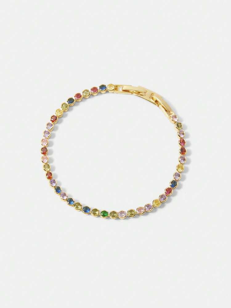 18K GOLD PLATED ROUND DIAMOND TENNIS BRACELET FOR WOMEN