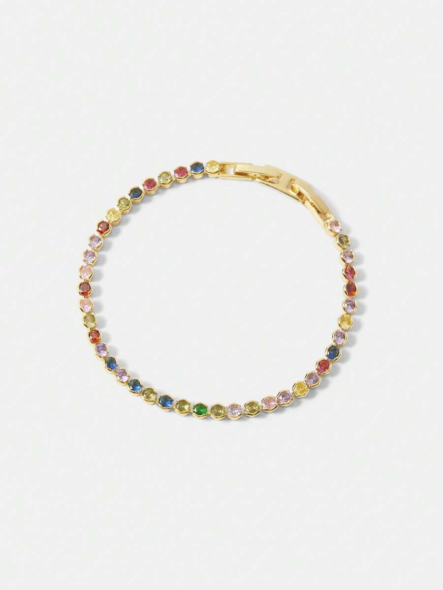 MOTF PREMIUM 18K镀金圆形钻石网球手链（女士款） - 彩色 - 查看 1