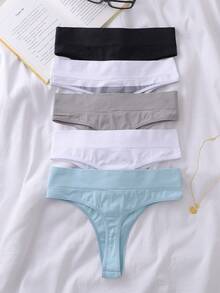 Lowkey Lull 5pcs/Set Women Seamless Thong Panties, Minimalist Letter Design Sports Underwear, Shapewear Butt Lifting - Multicolor - View 2