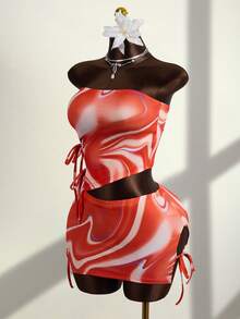 Zestiva 女士扎染印花抹胸上衣和紧身迷你裙性感两件套 - 彩色 - 查看 3