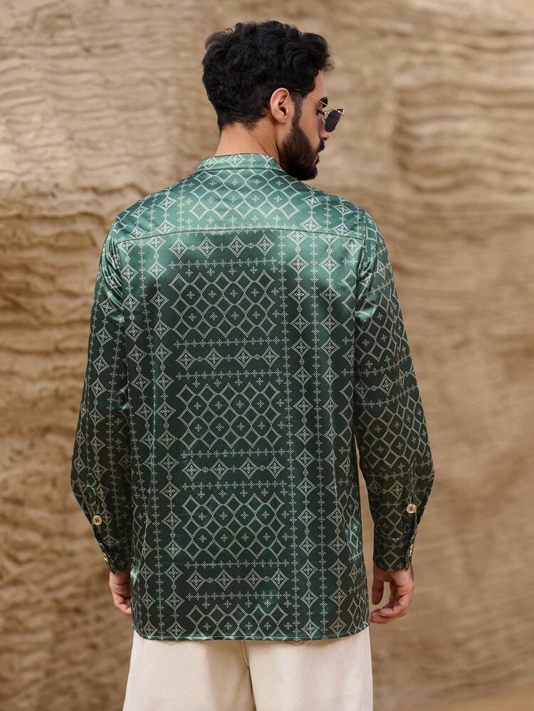 Spring Floral Print Long Sleeve Robe For Middle Eastern Men Summer