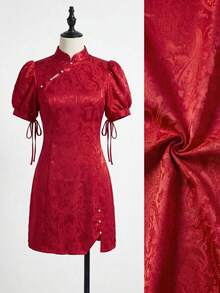 EastFlair Women's Chinese Style Wine Red Jacquard Short Sleeve Cheongsam Dress Qipao Dress Asian Dress Wedding Guest Dress Party Summer,Summer Dresses For Women,Summer Outfits,Summer Holiday Outfits,Red Dresses For Women,Valentine's Day,Valentine's Day Dress,Party Dresses For Women,Elegant Dresses For Party,Wedding Guest Dress For Women,Going Out Outfits - Burgundy - View 8
