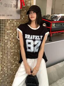 DAZY Women's Sleeveless Tank Top, Loose Fit Casual Racerback Tank Top, Longer Length Slim Fit Muscle Tee, Basketball Jersey - Black - View 4