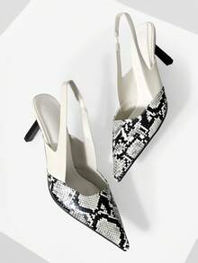 Mnmlis Women Shoes Spring/Summer Snake Patchwork Pointed Heel Personalized Style Leather Black And White Color Patchwork Sandals Commuter Dating - Snake Black - View 5