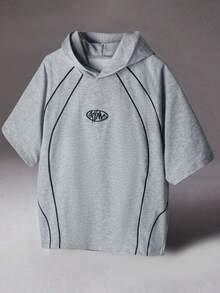 STYNVO Men's Contrast Trim Letter Print Casual Short Sleeve Hoodie - Light Grey - View 1