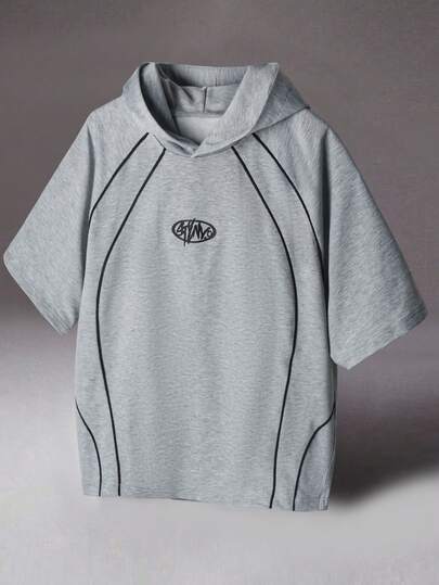 STYNVO Men's Contrast Trim Letter Print Casual Short Sleeve Hoodie