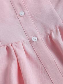 Sweetra French Sweet Elegant Style Girly Pink Collar Design Spring/Summer Fashion New Button Cinched Waist Bow Accent Pure Elegant Women Blouse - Pink - View 6
