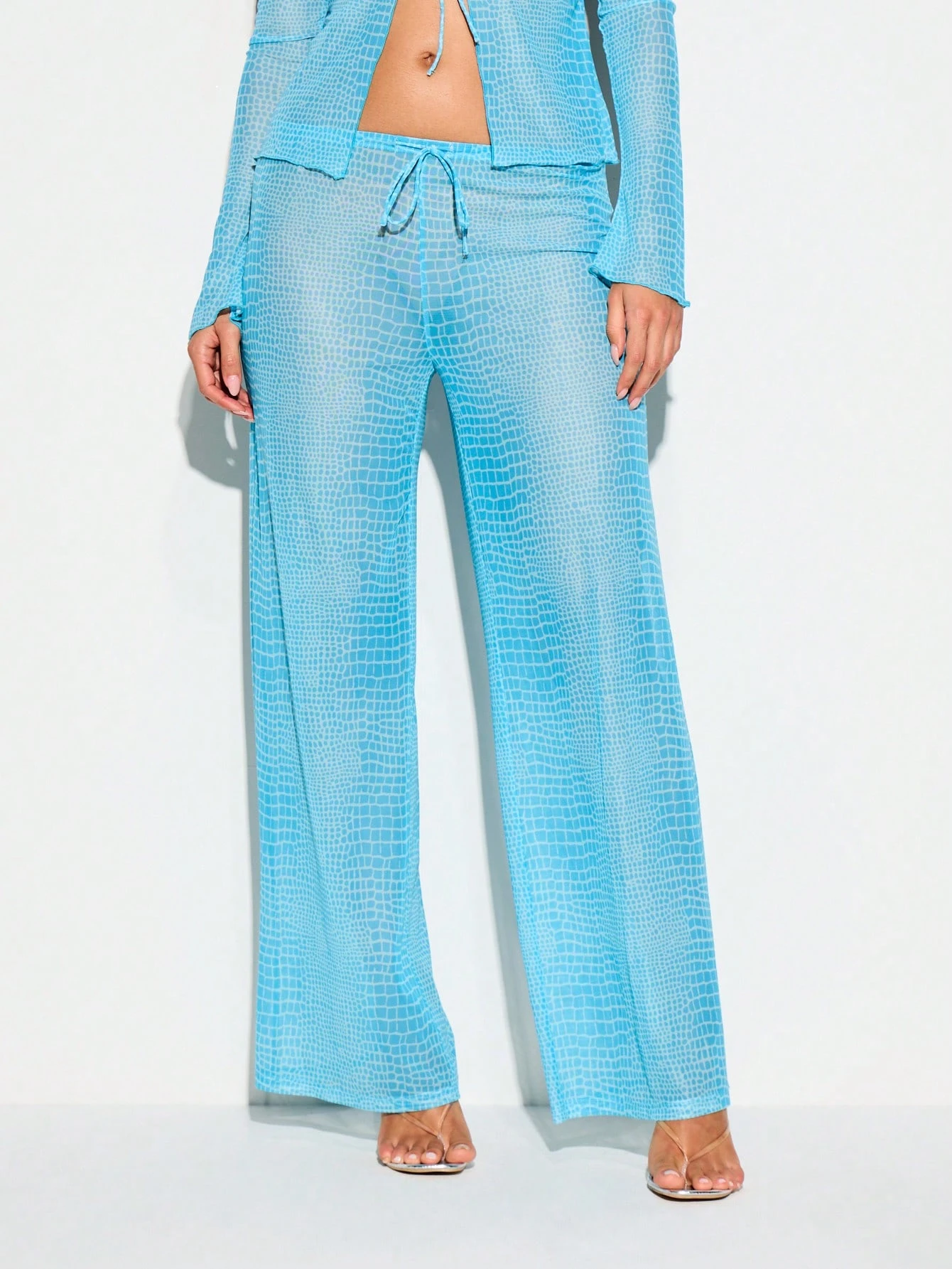 KIZN ターコイズクロコダイルプリントメッシュパラッツォパンツ
