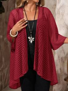 EMERY ROSE Plus Size Women Casual Versatile Long Sleeve Cardigan For Daily Wear - Burgundy - View 4