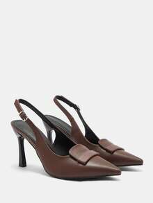 CUCCOO BIZCHIC Women's Outdoor Pointed Toe Stiletto Heels, Brown PU Leather, Minimalist Design, Comfortable For Daily Wear & Party, Buckle Strap Spring Shoes Spring Break Easter For Christmas Spring Shoes - Brown - View 6