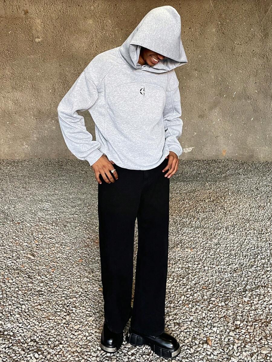 Ngobest Haus Ngobest Haus 男士休闲双层连帽拼接连帽衫 - 淺灰色 - 查看 1